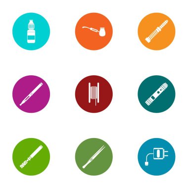 Duman dükkanı Icons set, düz stil