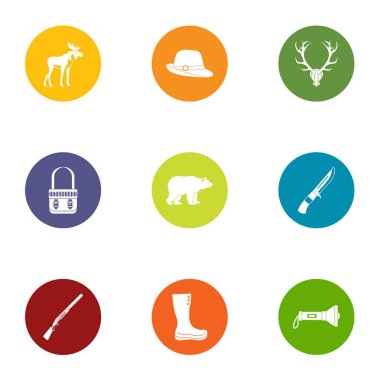 Orman yürüyüş Icons set, düz stil