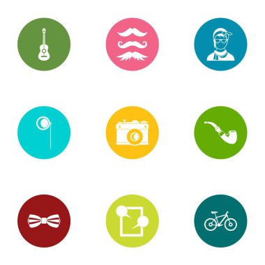 Yüz Icons set, düz stil