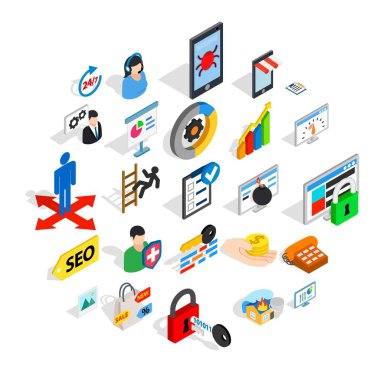 SEO Optimizasyon Icons set, izometrik stili