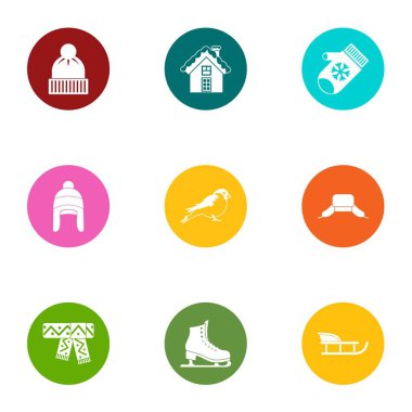 Kış akşam simgeler ayarla, stil düz