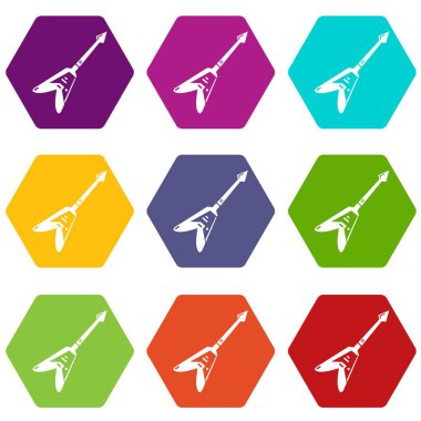 Web için beyaz izole elektro gitar simgeler 9 set coloful