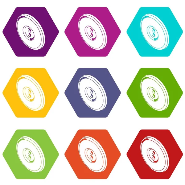 Yuvarlak giyim web için beyaz izole simgeler 9 set coloful düğme