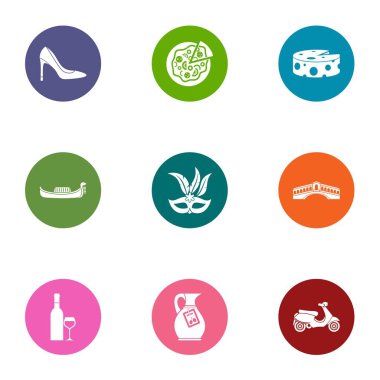 İtalyan gerçeklik Icons set, düz stil