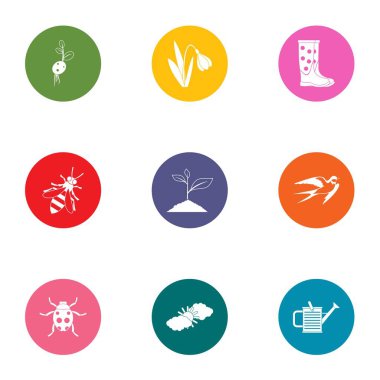 Yemyeşil bahçe Icons set, düz stil