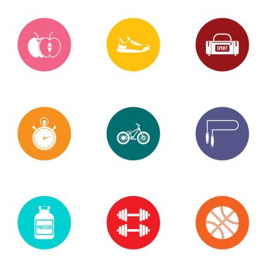 Spor gıda Icons set. Düz beyaz arka plan üzerinde izole web için 9 spor gıda vektör simge kümesi