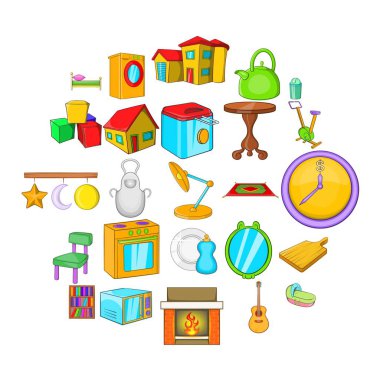 Keyifli dinlenme Icons set, karikatür tarzı