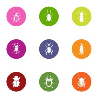 Kabukları böcek Icons set, düz stil