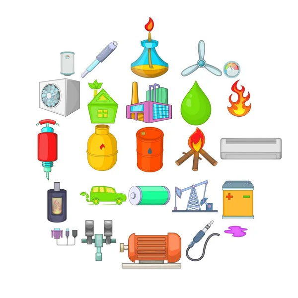 Conjunto de iconos de energía no renovable, estilo de dibujos animados — Archivo Imágenes Vectoriales