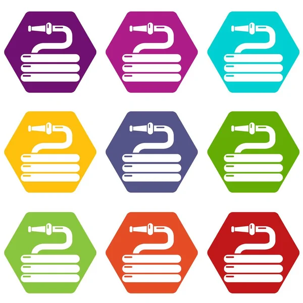 9 vektör Bahçe sulama hortumu Icons set