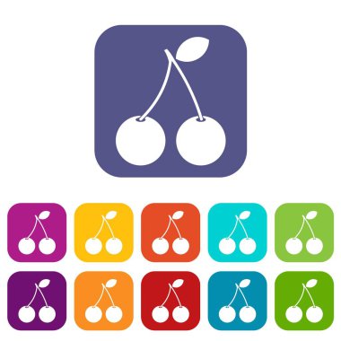 İki Olgun Kiraz meyveleri Icons set