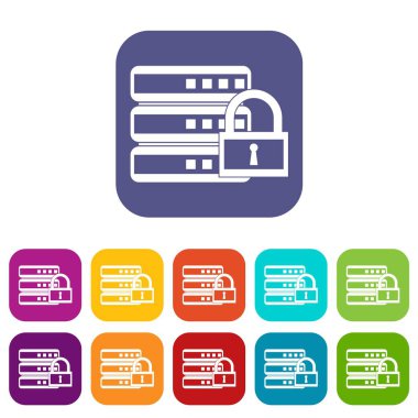 Veritabanı ile asma kilit Icons set