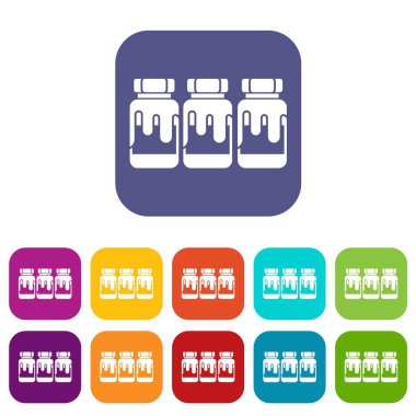 Üç plastik kavanoz guaş simgelerle ayarla