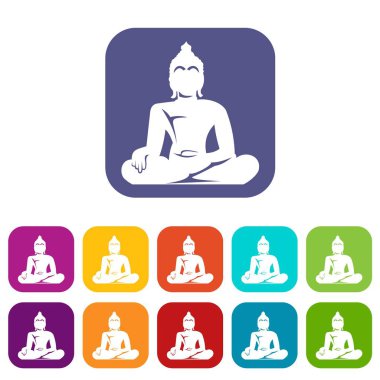 Lotus oturan Buda heykeli poz Icons set