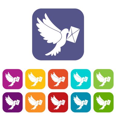 Zarf simgeleri set taşıyan güvercin