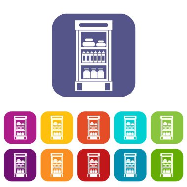 Süpermarket buzdolabı Icons set ürünleri