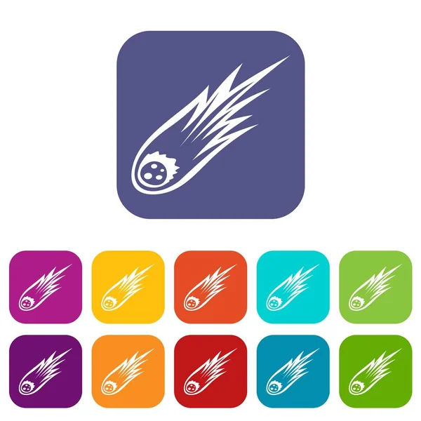 Uzun kuyruk Icons set ile düşen meteor