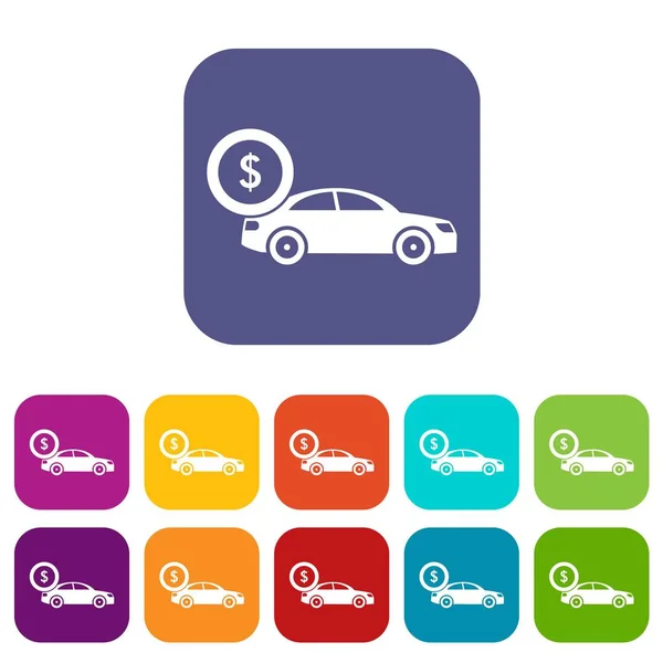 Conjunto de iconos de signo de coche y dólar — Vector de stock