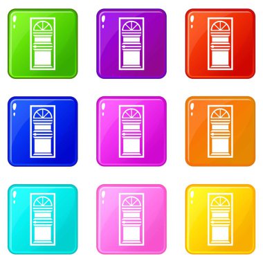 Kapıyı açık kemerli cam simgeler 9 ayarlanmış