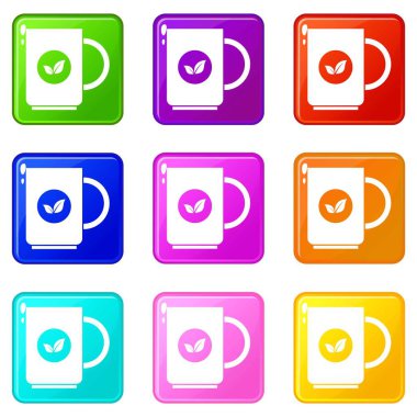 Fincan çay simgeler 9 seti