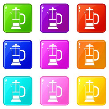 Fransız basın kahve makinesi 9 Icons set