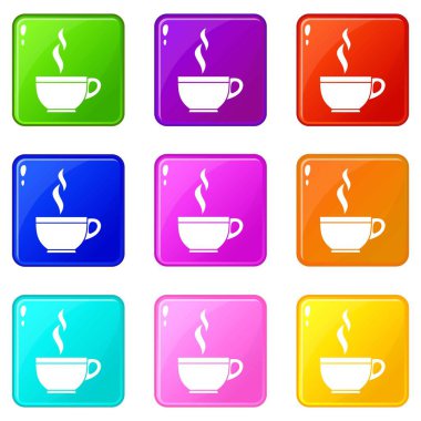 Cam fincan çay simgeler 9 seti