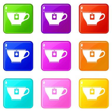 Fincan çay poşeti simgeler 9 seti ile