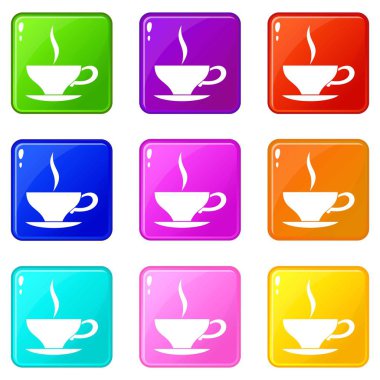 Fincan çay simgeler 9 seti