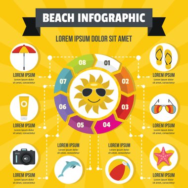 Beach Infographic kavramı, düz stil
