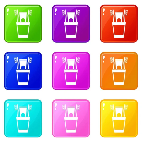 Stock vector Plastic cup with brushes icons 9 set