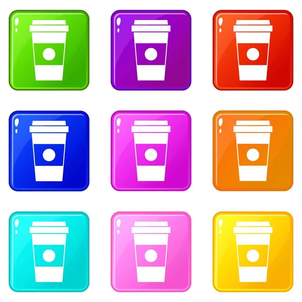 Papiertasse Kaffee-Symbole 9 Set — Stockvektor