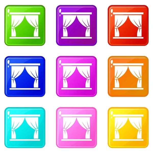 Curtain on stage icons 9 set — Stock Vector