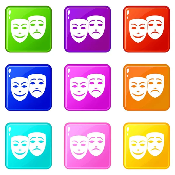 Máscara de carnaval ícones 9 conjunto — Vetor de Stock