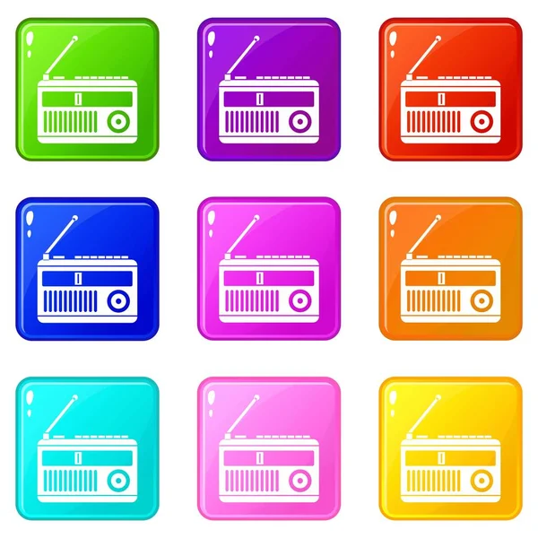Retro radio icons 9 set — Stock Vector