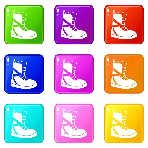 Boot voor snowboarden pictogrammen 9 set — Stockvector