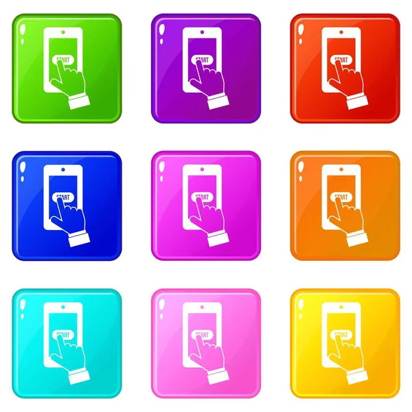Jouer à des jeux sur les icônes smartphone 9 ensemble — Image vectorielle