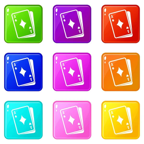Playing card icons 9 set — Stock Vector