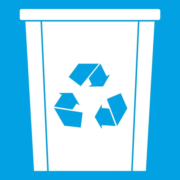 Lixeira com ícone de símbolo de reciclagem branco — Vetor de Stock