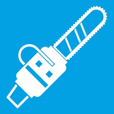 Benzinli testere simgesi beyaz izole üzerinde mavi arka plan vektör çizim Powered by