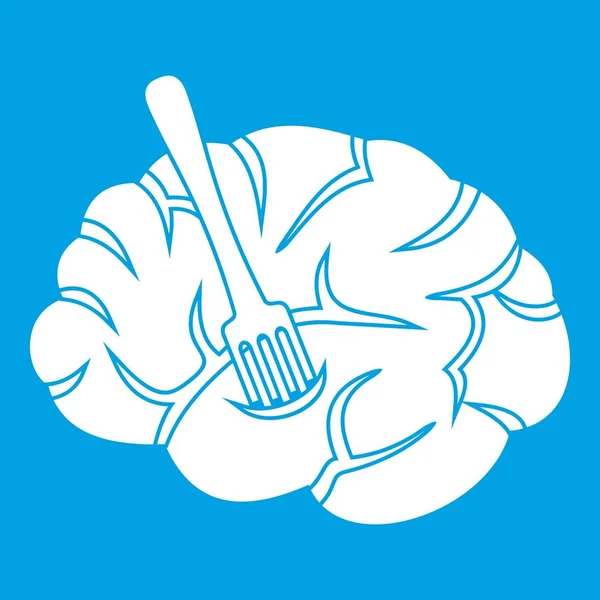 stock vector Fork is inserted into the brain icon white