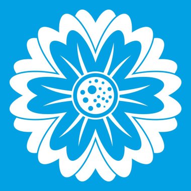Çiçek simgesi beyaz mavi renkli vektör illüstrasyon izole