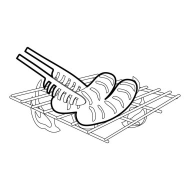 Barbekü simgesi anahat sosis pişirme