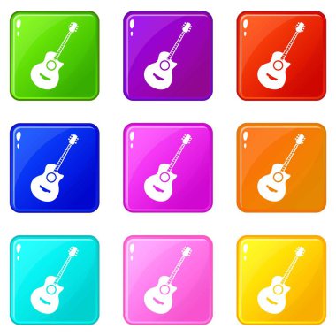 9 renk kümesi yalıtılmış vektör çizim klasik gitar simgeleri