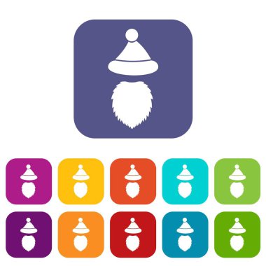 Santa Claus şapka ve sakal Icons set