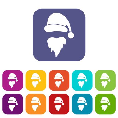 Santa Claus şapka ve sakal Icons set