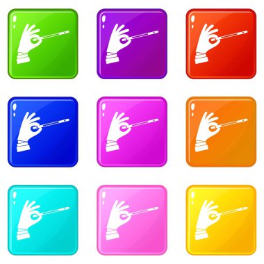 Set bir sihirli değnek ile büyücü el 9