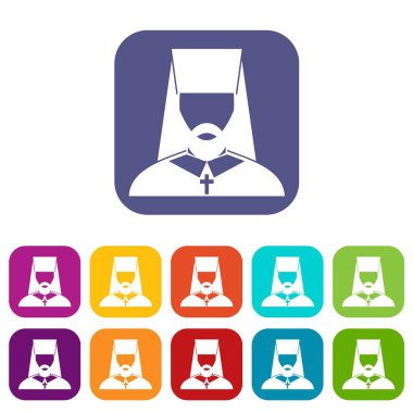 Ortodoks rahip simgeler vektör çizim renklerde düz stil içinde kırmızı, mavi, yeşil ve diğer ayarla