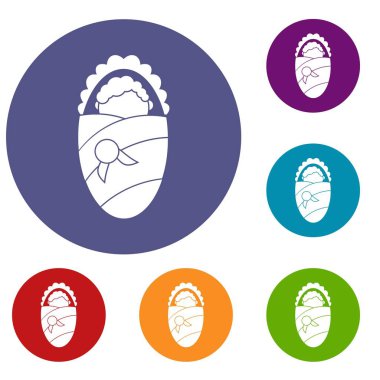 Yeni doğan bebek battaniye simgeler kümesi içinde sarılmış