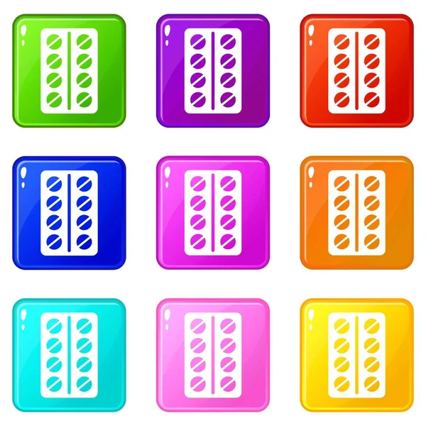 Pastillas redondas en un blister set 9 — Vector de stock