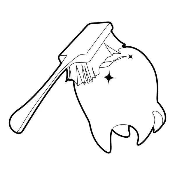 Spazzolino pulisce contorno icona del dente — Vettoriale Stock